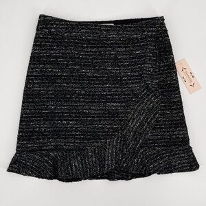 NWT Nanette Lepore Metallic Tweed Ruffle Faux Wrap Mini Skirt